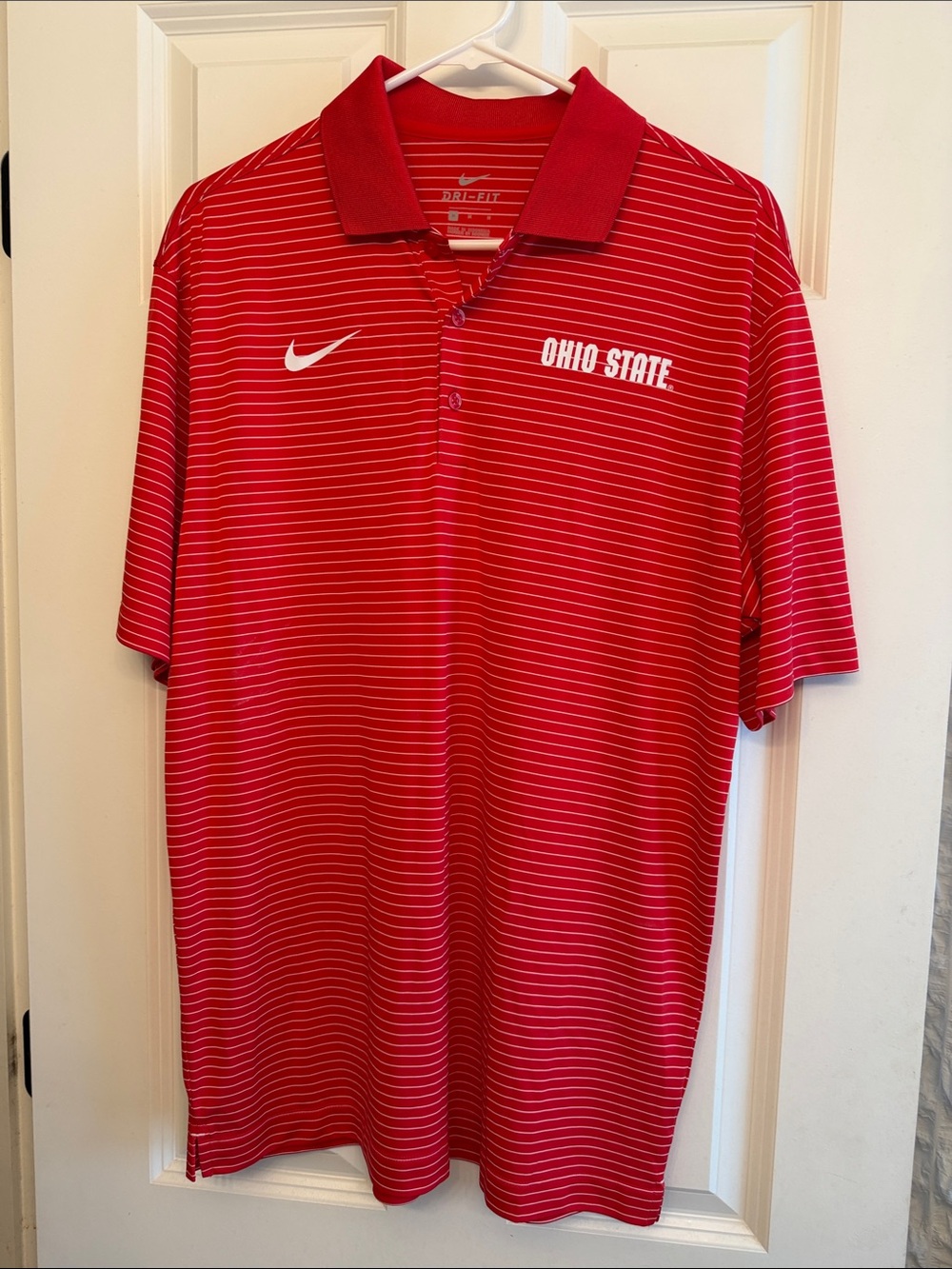 New Nike Red Striped Dri-FIT Ohio State Polo